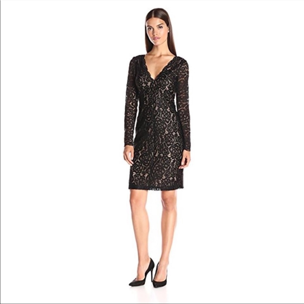 Vera Wang long sleeve black lace dress